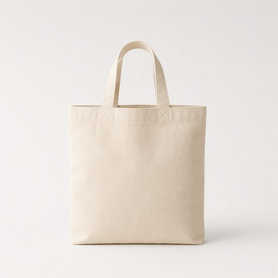 Blank undyed natural canvas tote, front view