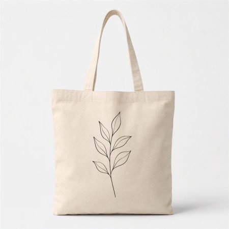 Natural canvas tote with a single leaf line print